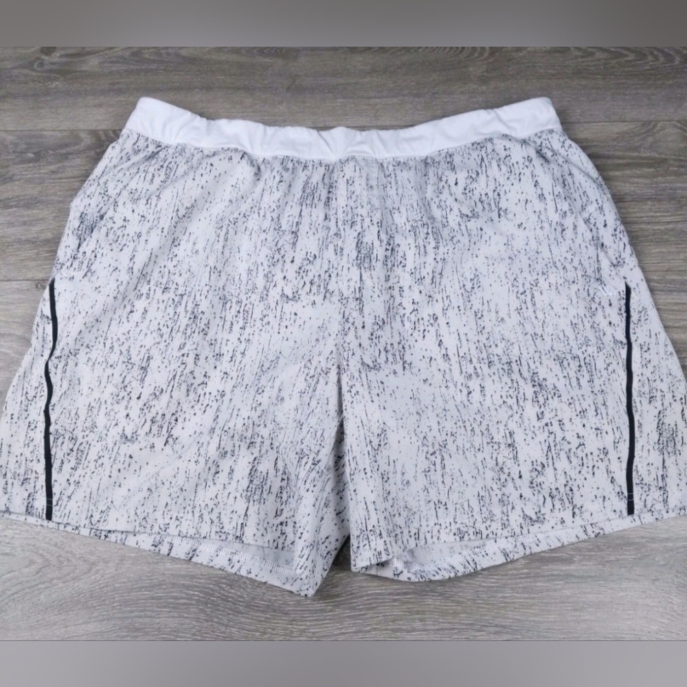 Men's Athletic Shorts in White and Black Pattern